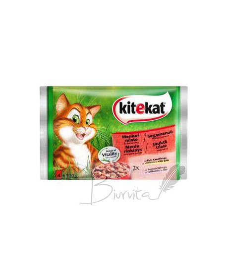 Konservuoto ėdalo katėms rinkinys KITEKAT Mixed Menus, 4 x 100 g