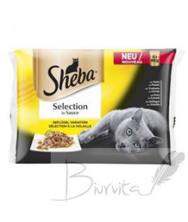 Ėdalas katėms SHEBA, paukštienos rinkinys, maišeliuose, 4 x 85 g