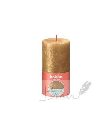Žvakė - cilindras RUSTIC, aukso, D 6,8 cm, H 13 cm, vnt