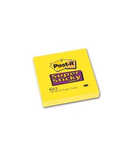 Lipnūs lapeliai POST-IT SUPER STICKY 76 x 76 mm, 90 lapelių , geltonos spalvos