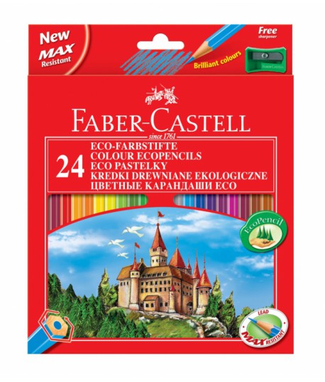 Spalvoti pieštukai Faber Castell Castle, 24 spalvos su drožtuku