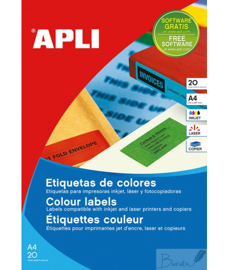 Etiketiniai lipdukai APLI, 99,1 x 67,7 mm, A4, 8 lipd.20 lapų, raudona